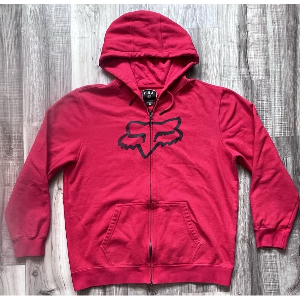 Fox Racing Full Zip Hoodie Mens XL Red Graphic Logo Motocross Sweatshirt